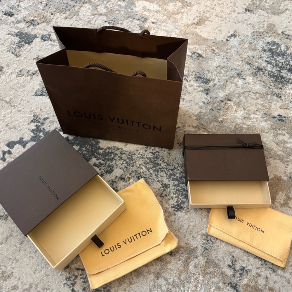 2 Louis Vuitton Brown Gift boxes with velvet sleeves & 1 shopping bag